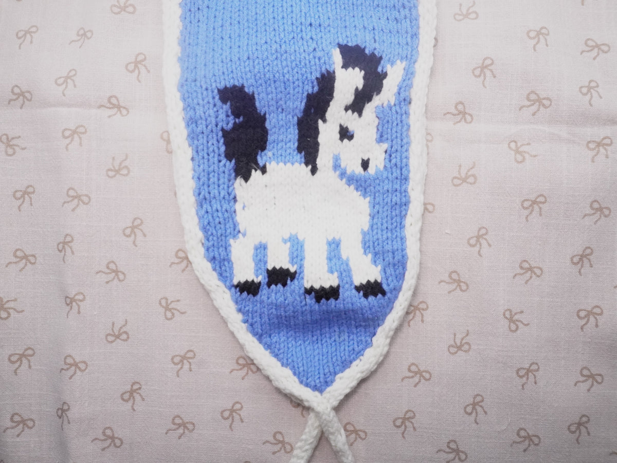 Knitted Headband – Cornflower Blue with Horse Intarsia Pattern