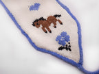 Knitted Headband – Cream with Brown Horse & Blue Floral Intarsia Pattern