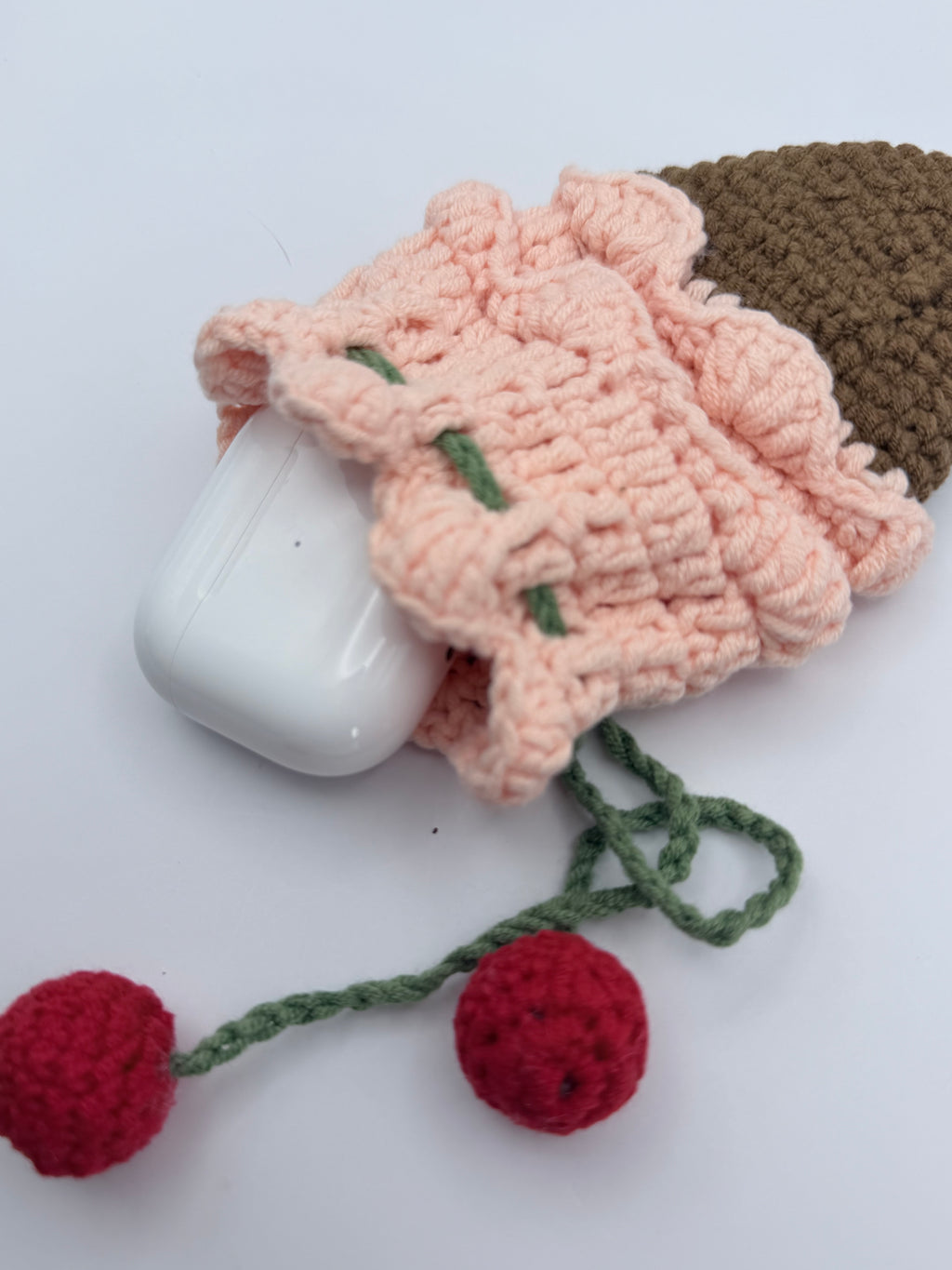 Crochet Ice Cream Drawstring Bag – Pink Cherry