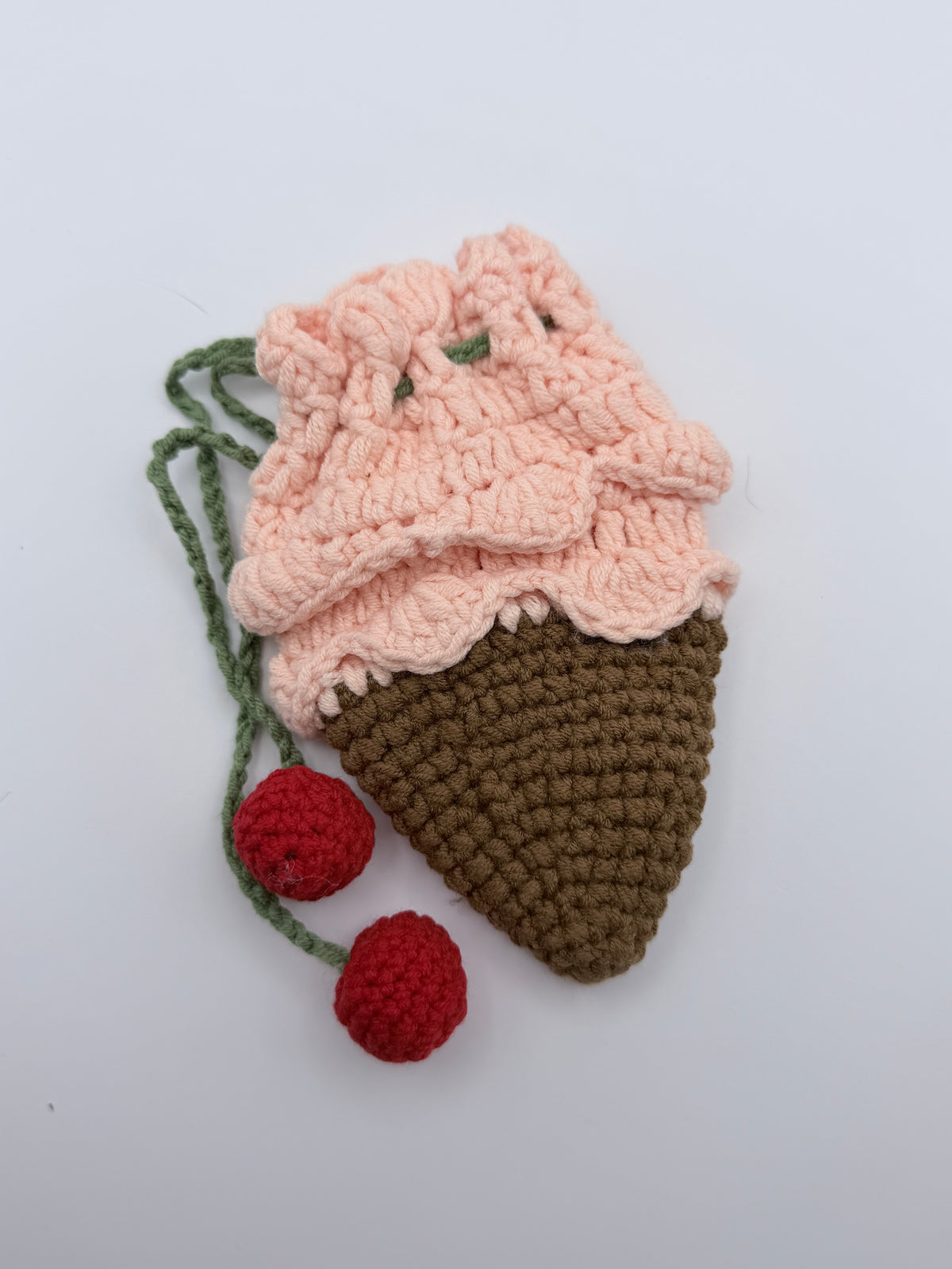 Crochet Ice Cream Drawstring Bag – Pink Cherry