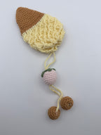 Crochet Ice Cream Cone Pouch – Yellow Vanilla with Strawberry & Nut Charms