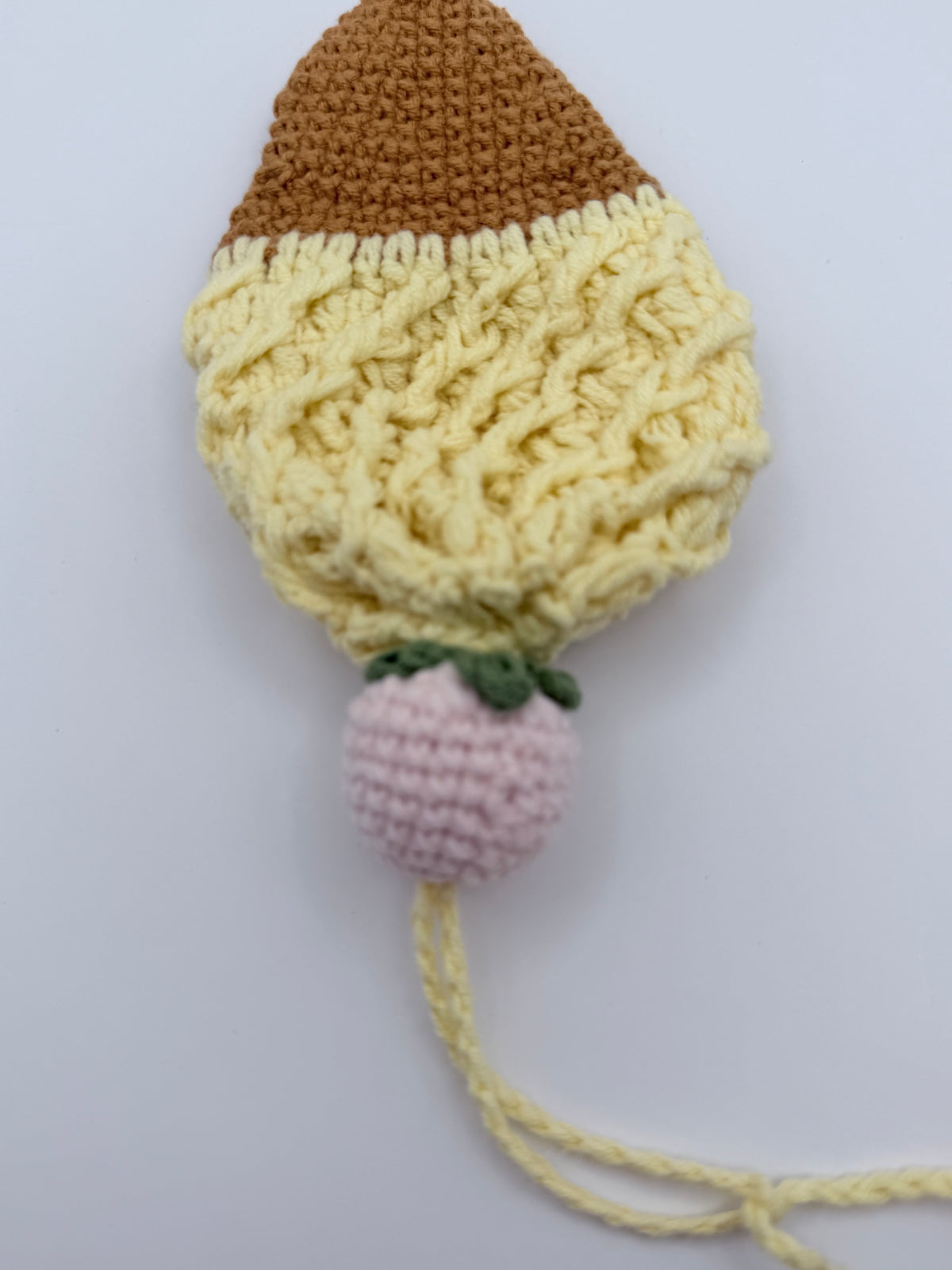 Crochet Ice Cream Cone Pouch – Yellow Vanilla with Strawberry & Nut Charms