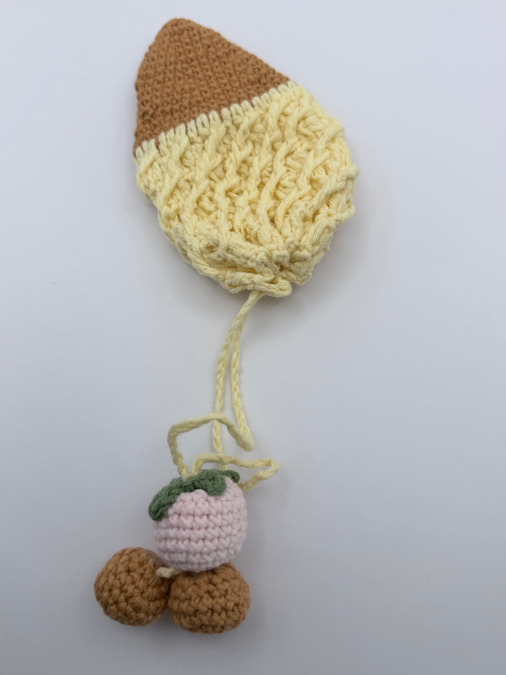 Crochet Ice Cream Cone Pouch – Yellow Vanilla with Strawberry & Nut Charms