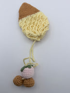 Crochet Ice Cream Cone Pouch – Yellow Vanilla with Strawberry & Nut Charms