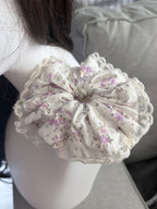 Floral Lace Scrunchie – White & Purple Ditsy Print