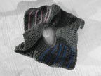 Chunky Crochet Square Scrunchie – Charcoal with Pink & Blue Stripes