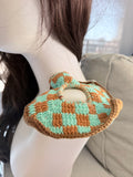 Crochet Triangle Scrunchie – Teal & Brown Checkerboard