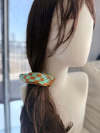 Crochet Triangle Scrunchie – Teal & Brown Checkerboard
