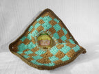 Crochet Triangle Scrunchie – Teal & Brown Checkerboard