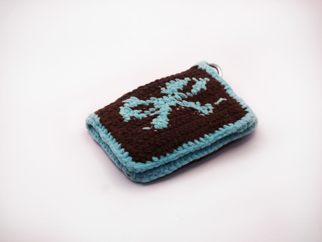 Crochet Card Wallet – Brown & Mint Green Bow Pattern