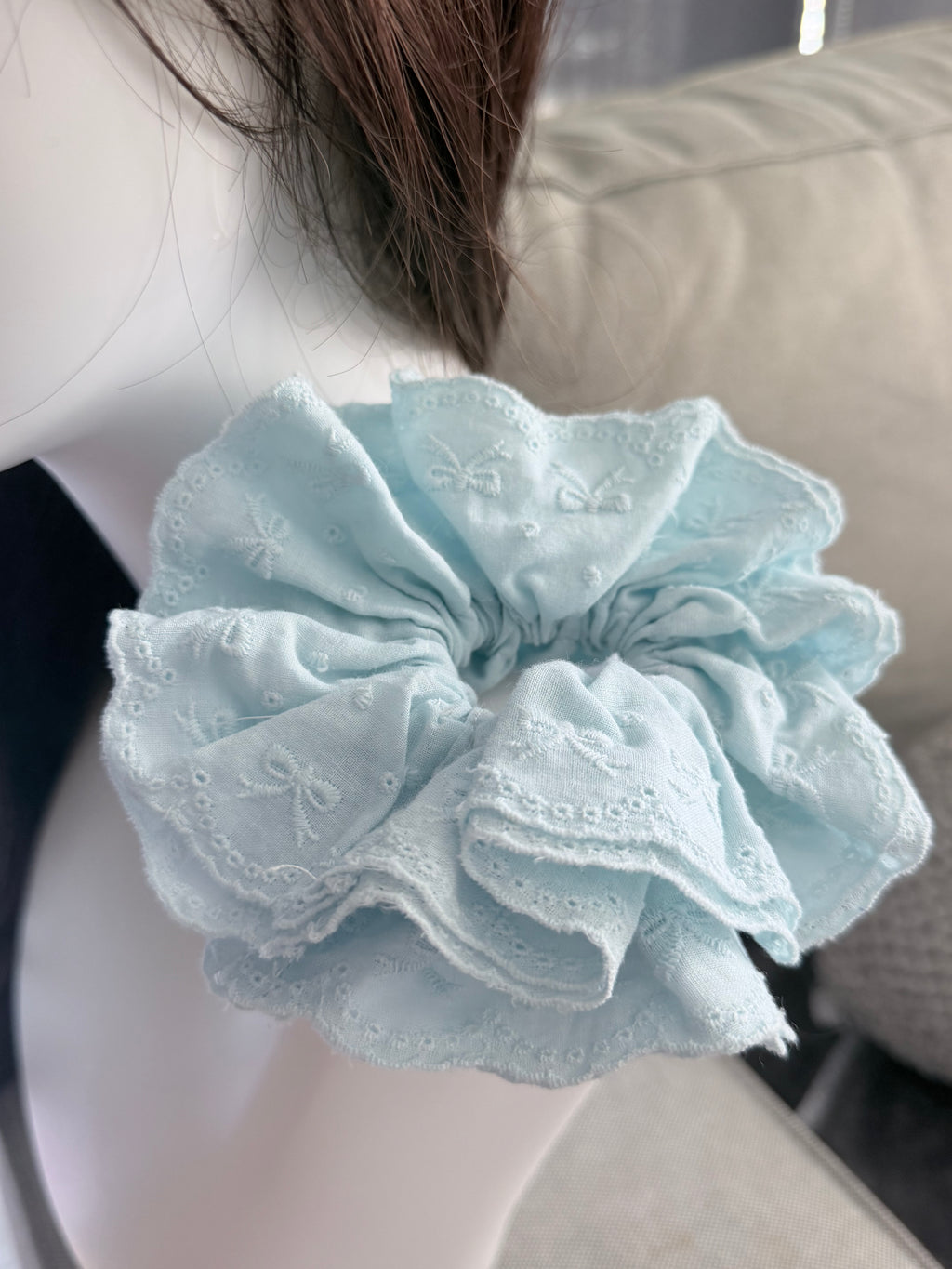 Eyelet Lace Scrunchie – Sky Blue