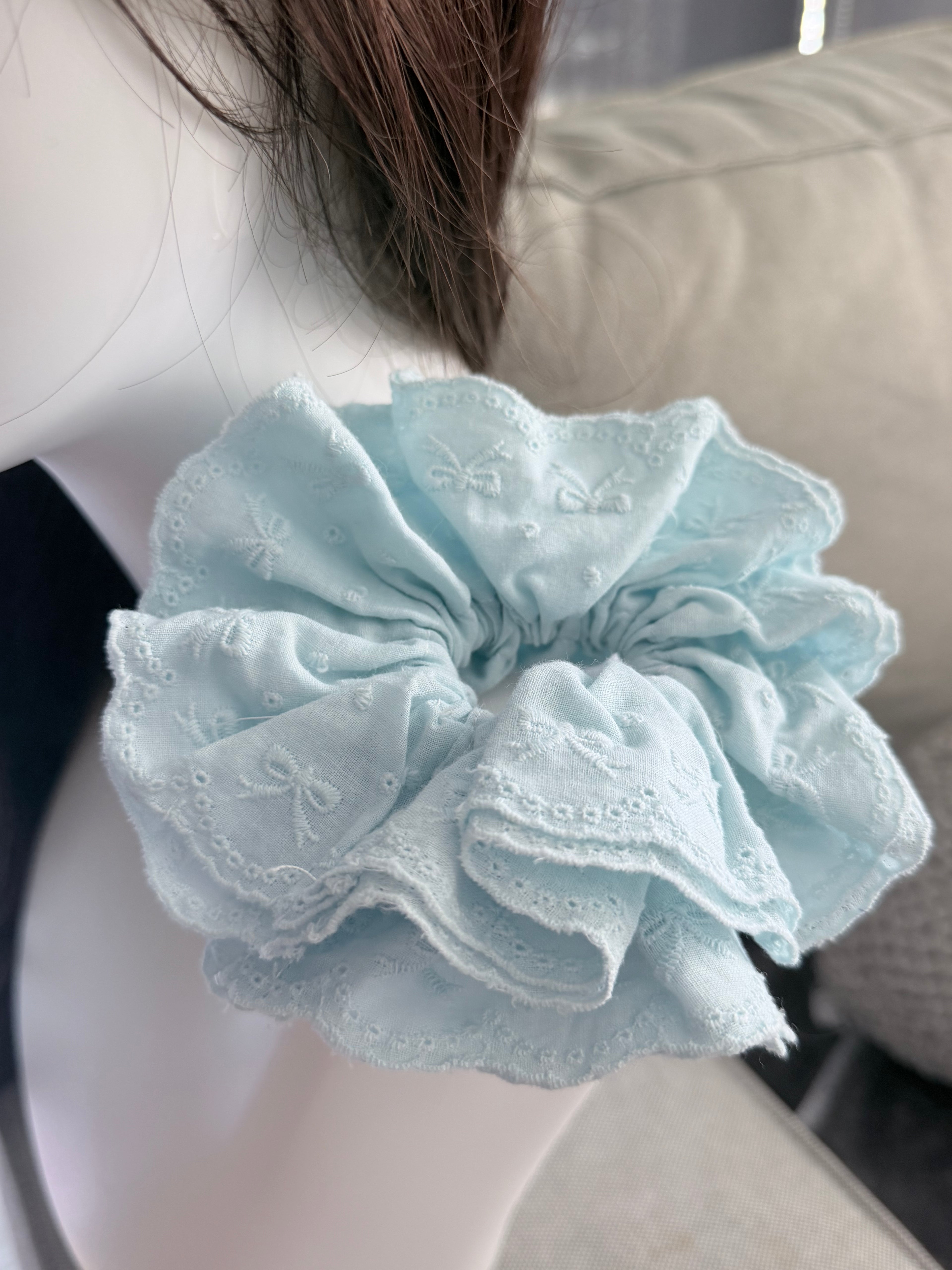 Eyelet Lace Scrunchie – Sky Blue