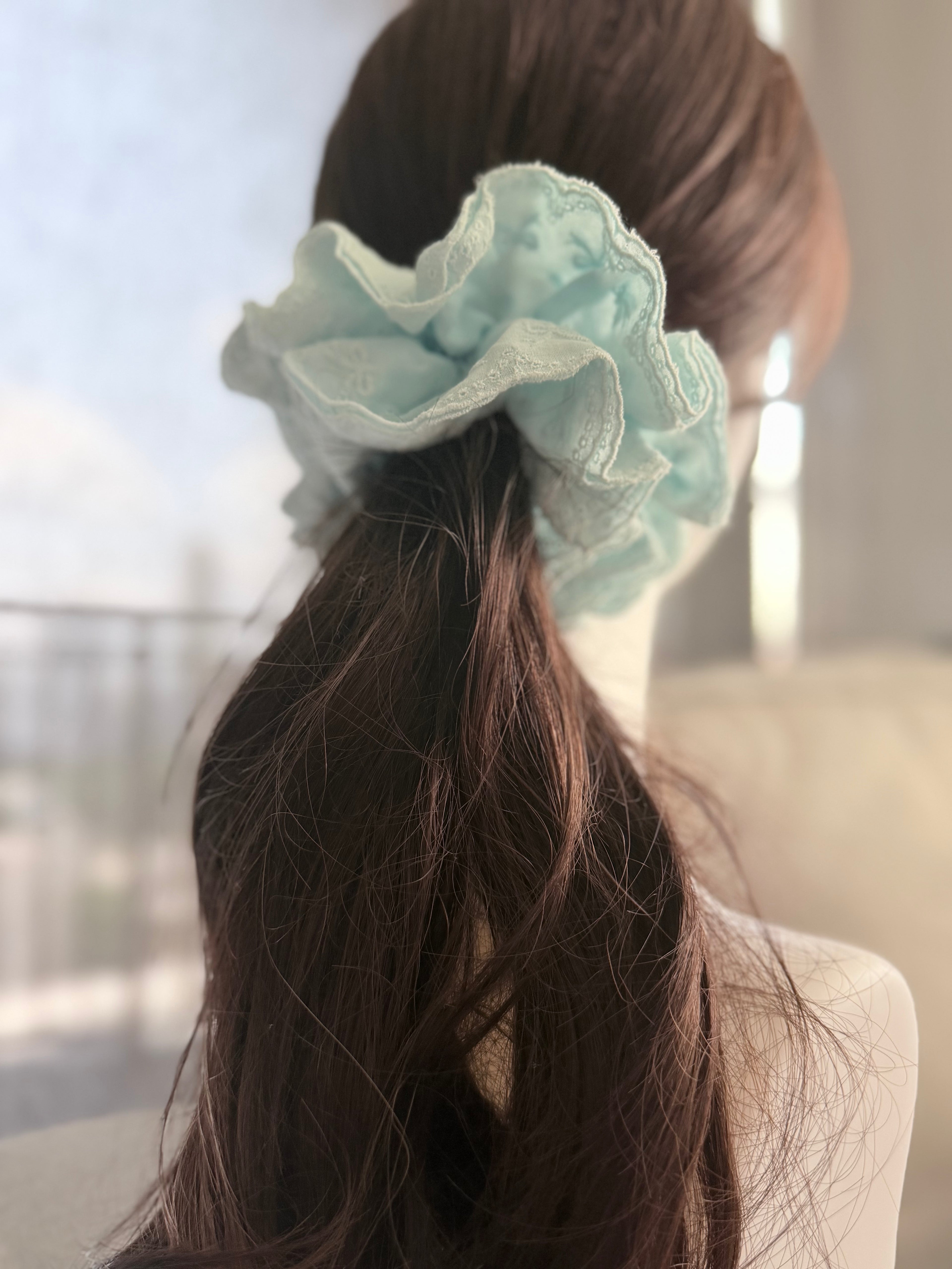 Eyelet Lace Scrunchie – Sky Blue