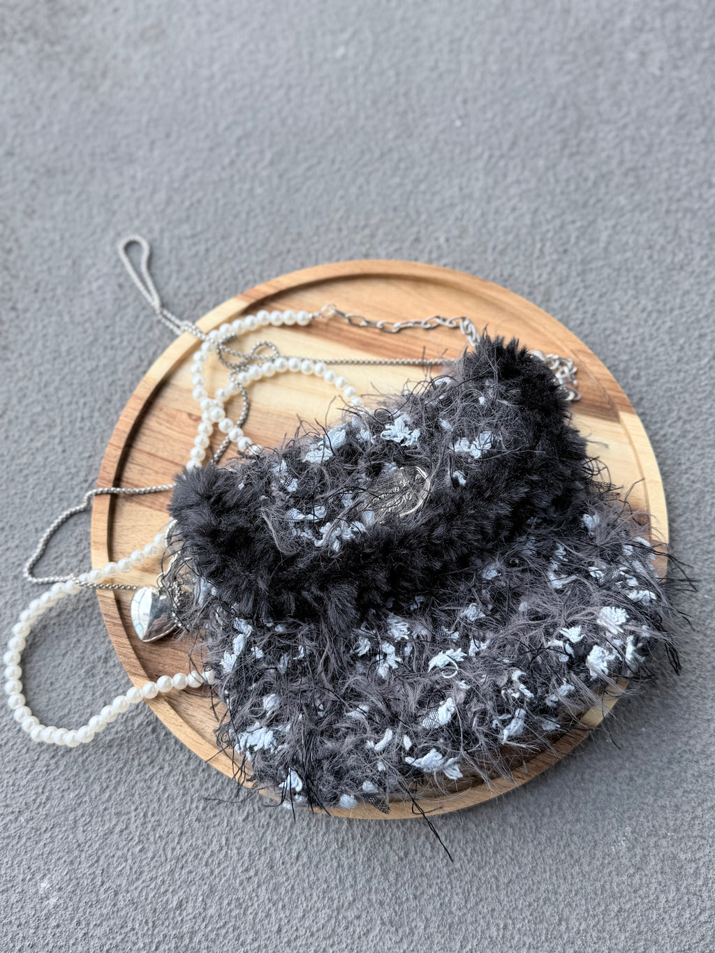 Dark Butterfly Fuzzy Clutch Bag – Black