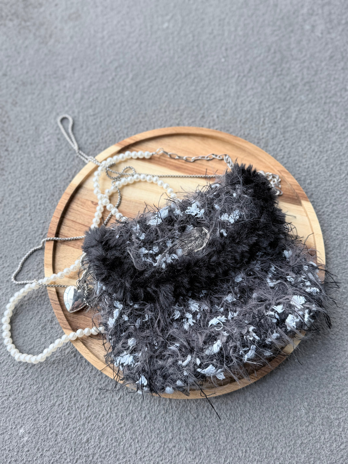 Dark Butterfly Fuzzy Clutch Bag – Black