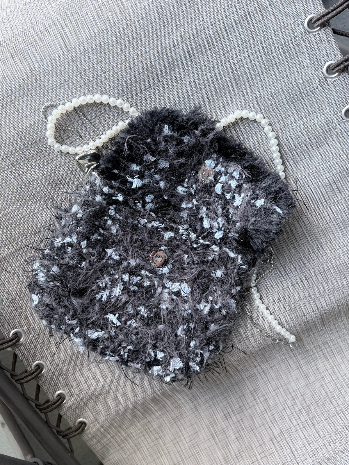 Dark Butterfly Fuzzy Clutch Bag – Black