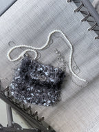 Dark Butterfly Fuzzy Clutch Bag – Black