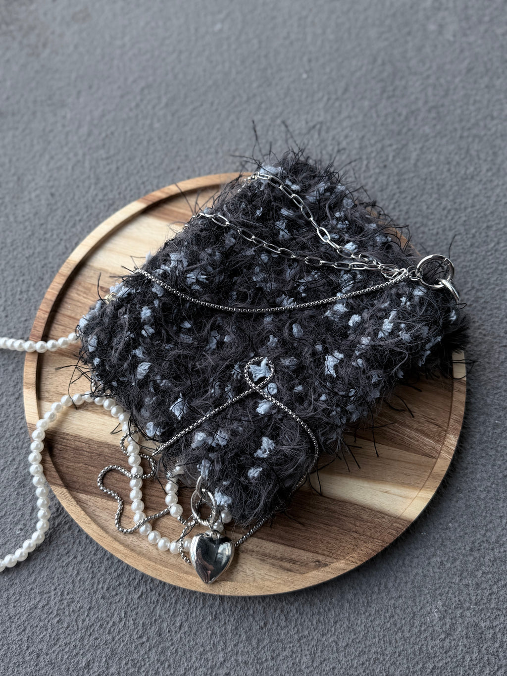 Dark Butterfly Fuzzy Clutch Bag – Black