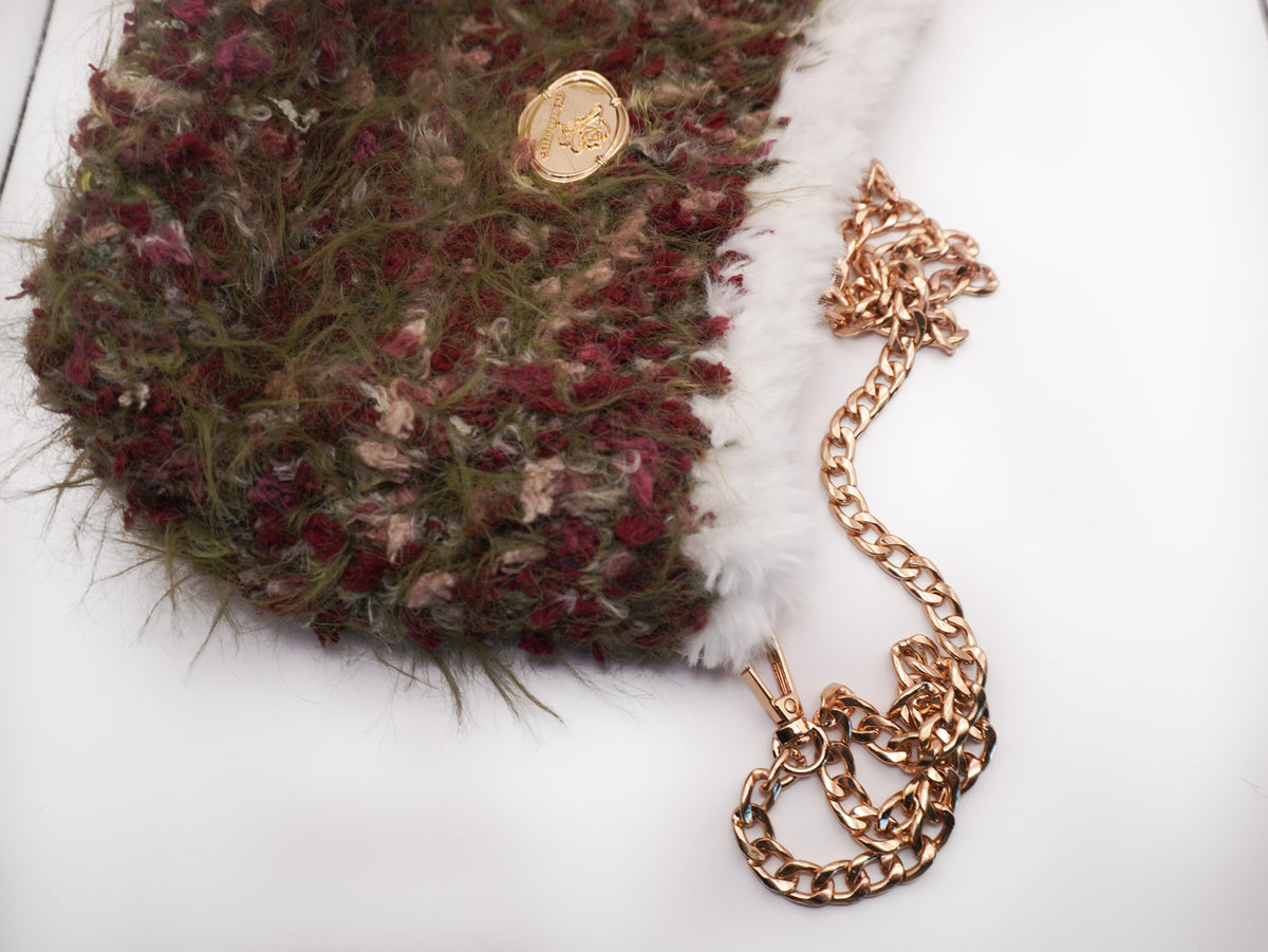 Fuzzy Crossbody Bag – Autumn Forest with Rose Gold Chain Strap