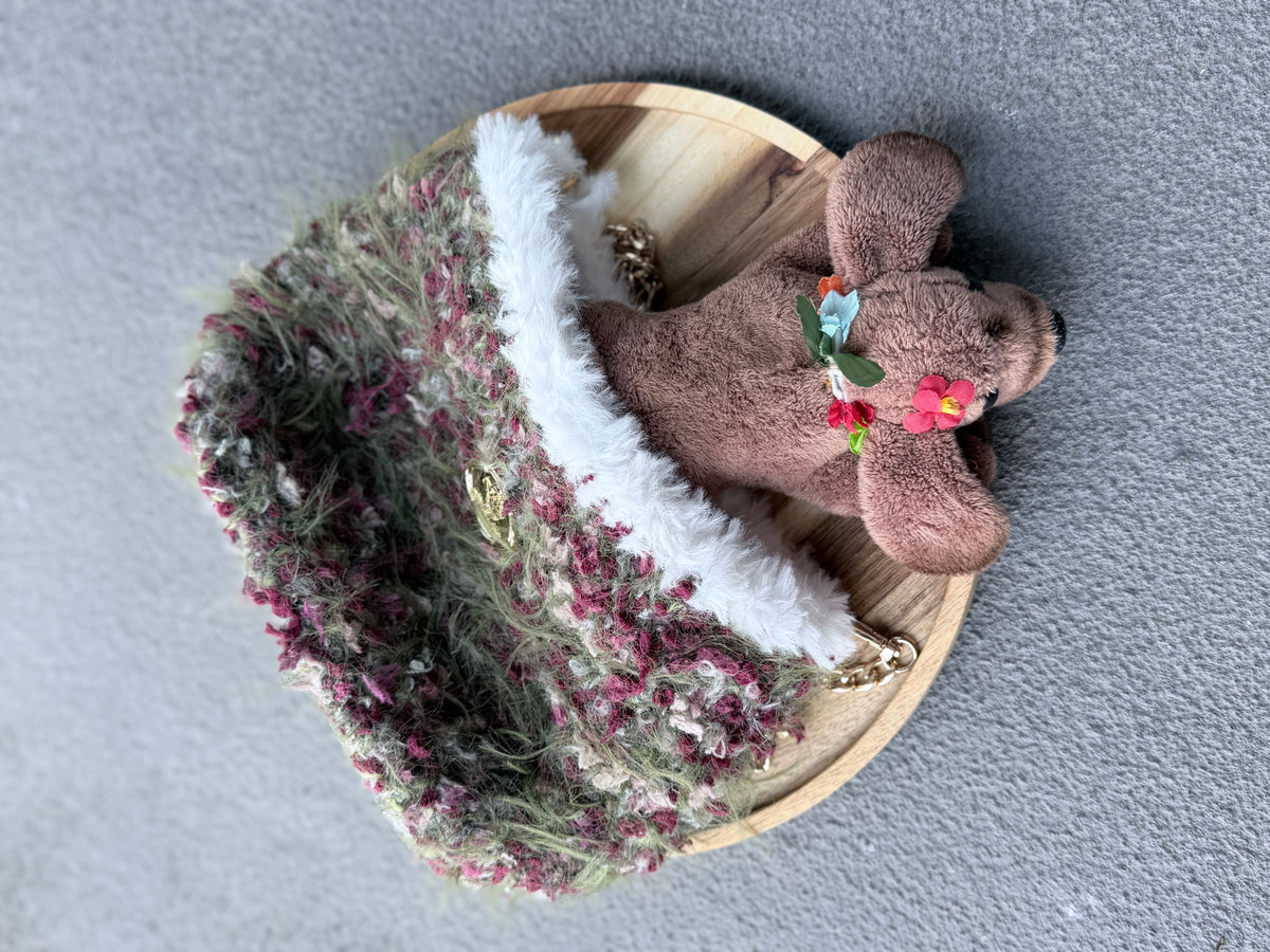 Fuzzy Crossbody Bag – Autumn Forest with Rose Gold Chain Strap