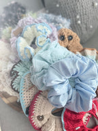 Fluffy Crochet Scrunchie – Cream with Blue Chain Edge