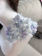 Hand-Blended Fuzzy Yarn Scrunchie – Lavender & White