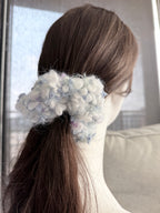 Hand-Blended Fuzzy Yarn Scrunchie – Lavender & White