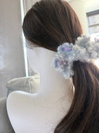 Hand-Blended Fuzzy Yarn Scrunchie – Lavender & White