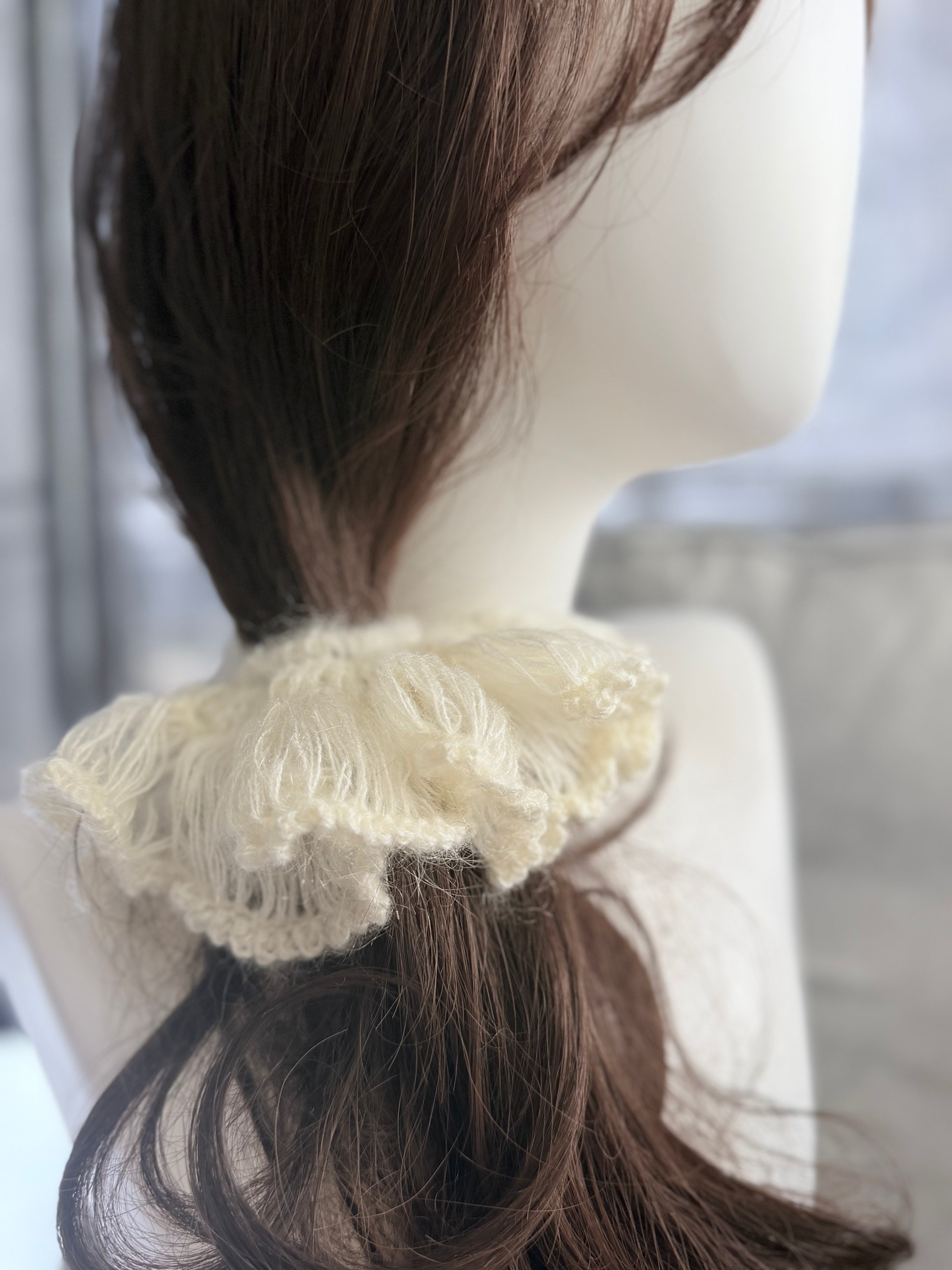 Feather Yarn Scrunchie – Angel White