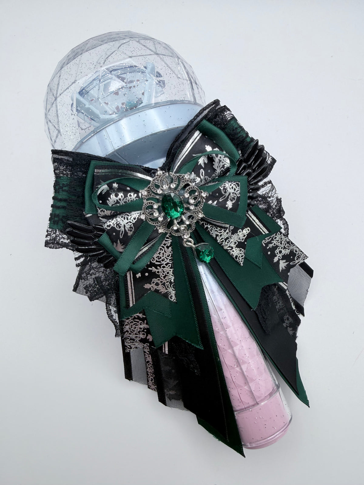 K-Pop Lightstick Bow Decoration – Dark Green & Black Gothic