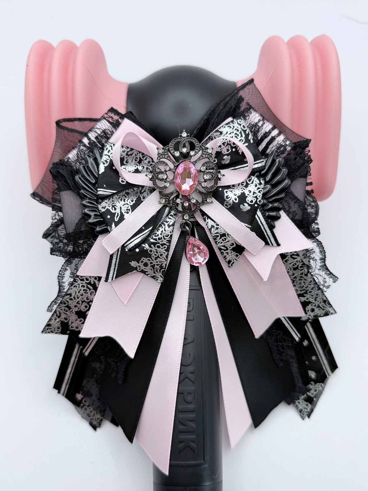 K-Pop Lightstick Bow Decoration – Black & Pink Gothic
