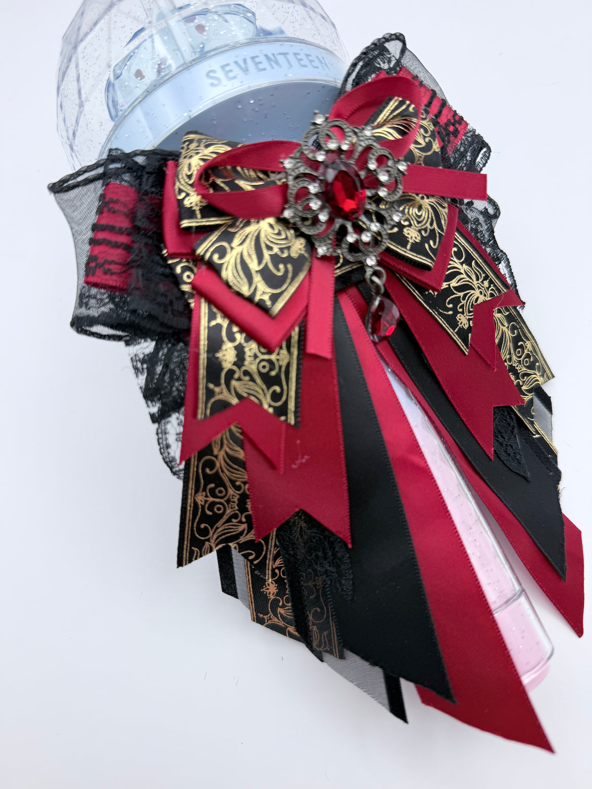 K-Pop Lightstick Bow Decoration – Burgundy & Black Gold Gothic
