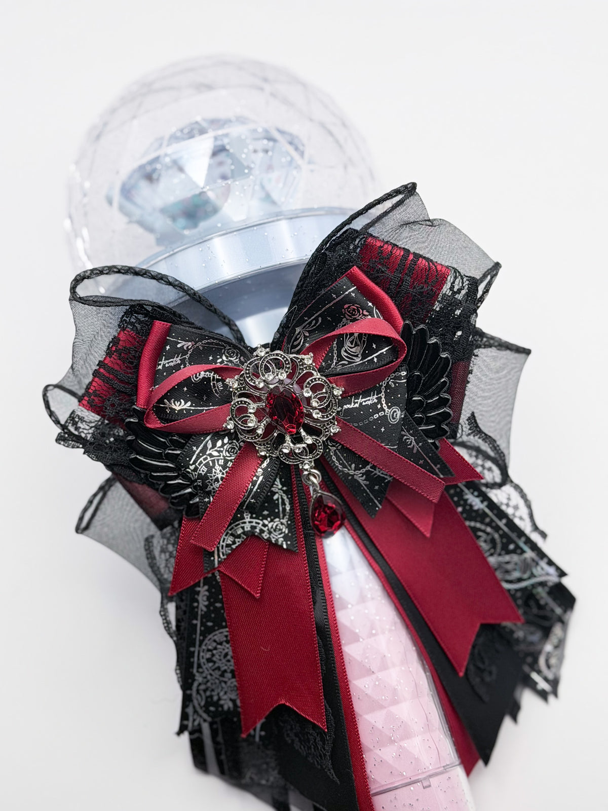 K-Pop Lightstick Bow Decoration – Black Rose & Burgundy Gothic