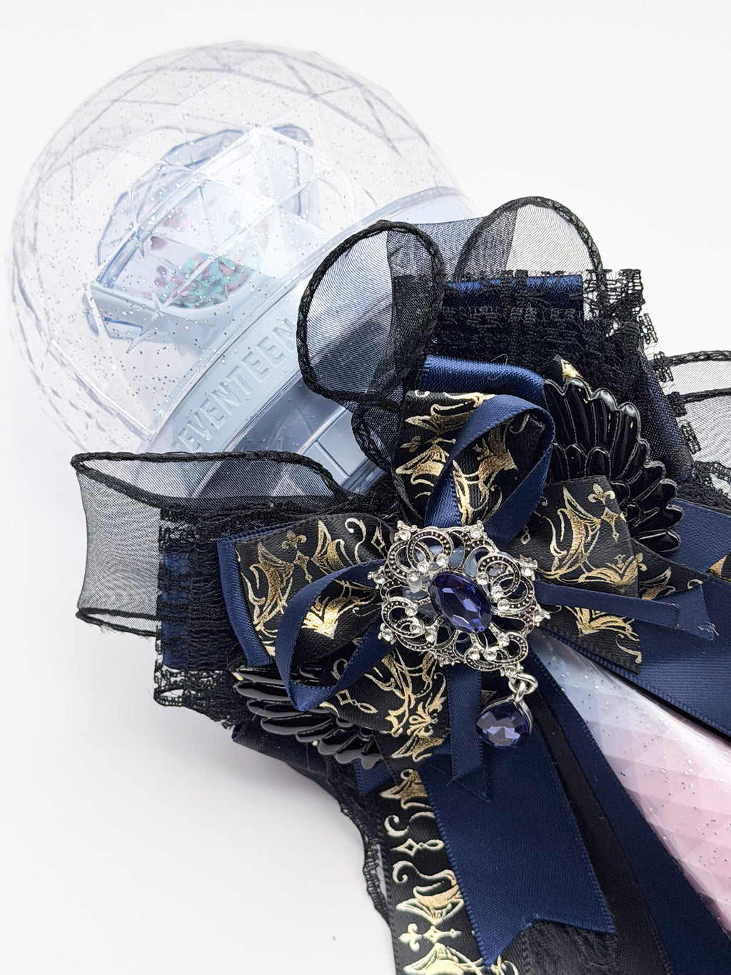 K-Pop Lightstick Bow Decoration – Navy Blue & Gold