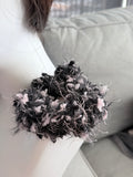 Hand-Blended Fuzzy Yarn Scrunchie – Black & White Mix