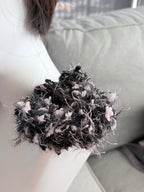 Hand-Blended Fuzzy Yarn Scrunchie – Black & White Mix