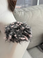 Hand-Blended Fuzzy Yarn Scrunchie – Grey & White Mix